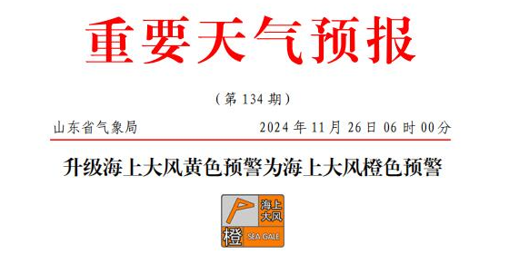 山东海上大风橙色预警，，，，，部分港口或暂停作业